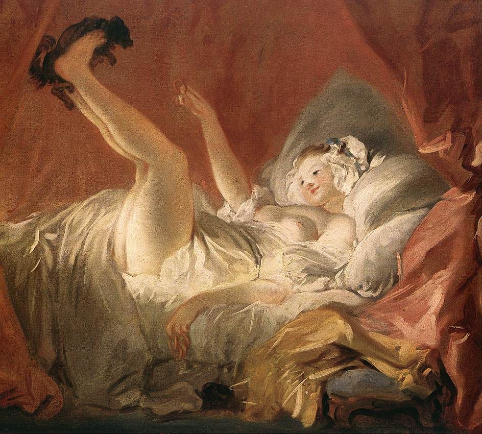 Jean-Honore Fragonard Young Woman Playing with a Dog